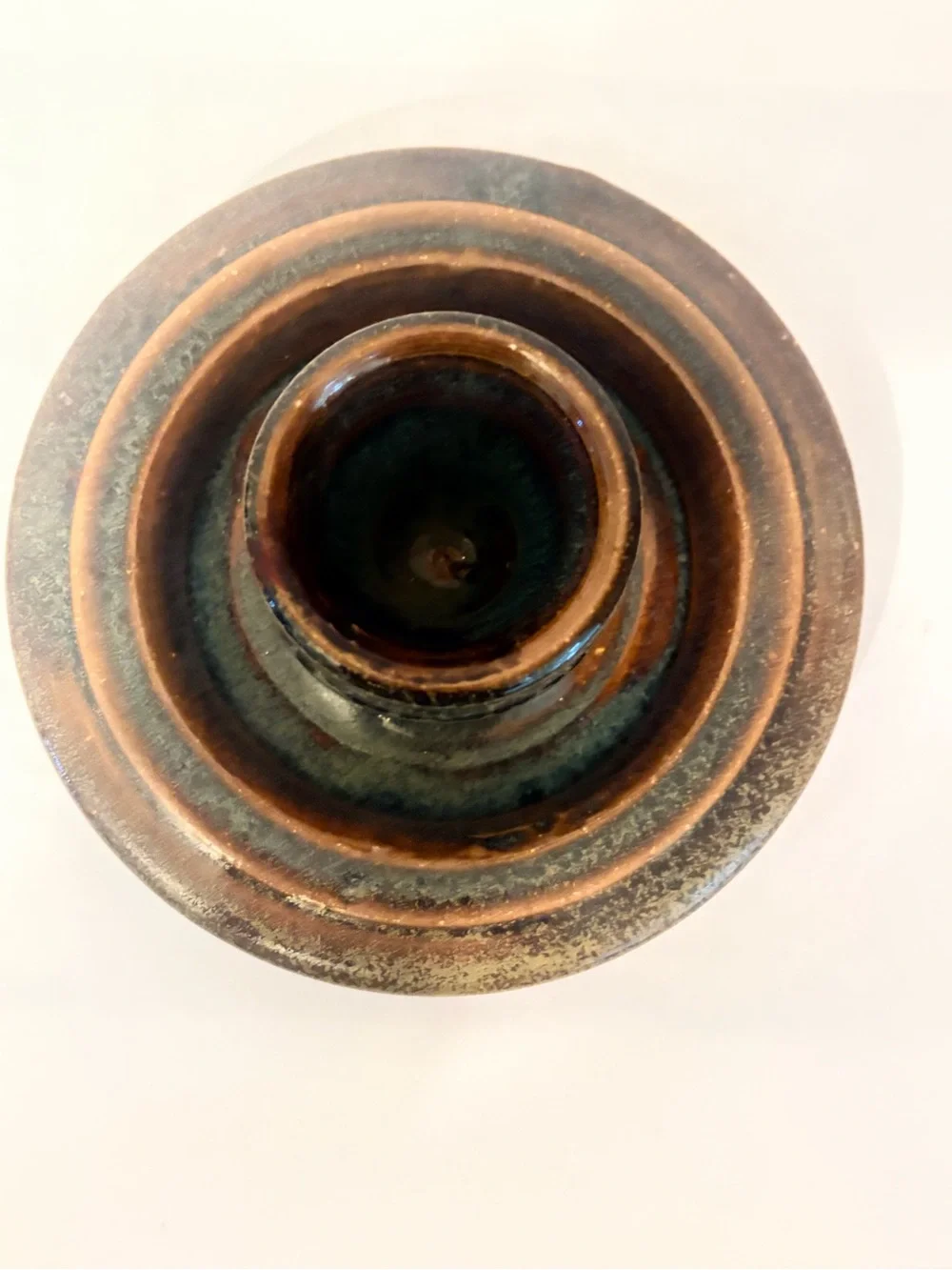 Vintage Dysart Studio Art Pottery Taper Candle Holder Blue & Brown Glaze Signed